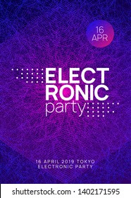 Trance party. Dynamic gradient shape and line. Wavy concert banner concept. Neon trance party flyer. Electro dance music. Electronic sound. Club dj poster. Techno fest event.