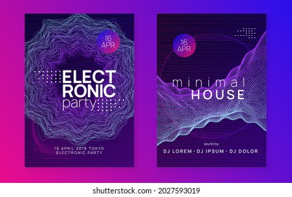 Trance party. Dynamic gradient shape and line. Commercial concert brochure set. Neon trance party flyer. Electro dance music. Electronic sound. Club dj poster. Techno fest event.