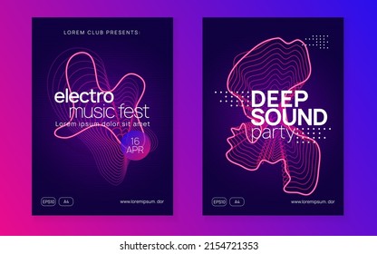 Trance party. Dynamic gradient shape and line. Creative discotheque magazine set. Neon trance party flyer. Electro dance music. Electronic sound. Club dj poster. Techno fest event.