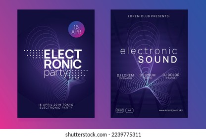 Trance party. Dynamic gradient shape and line. Wavy show cover set. Neon trance party flyer. Electro dance music. Electronic sound. Club dj poster. Techno fest event.