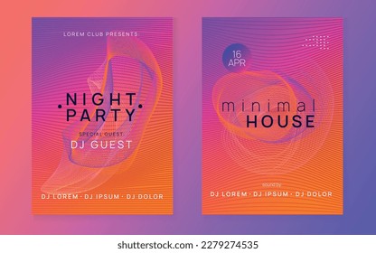 Trance party. Dynamic gradient shape and line. Bright concert banner set. Neon trance party flyer. Electro dance music. Electronic sound. Club dj poster. Techno fest event.
