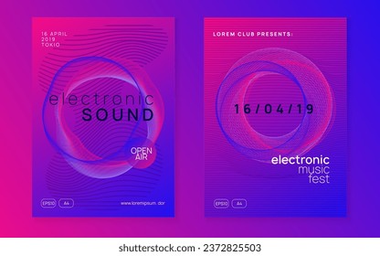 Trance party. Dynamic gradient shape and line. Minimal show brochure set. Neon trance party flyer. Electro dance music. Electronic sound. Club dj poster. Techno fest event.