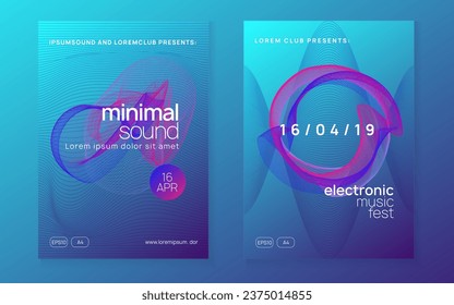 Trance party. Dynamic gradient shape and line. Curvy concert invitation set. Neon trance party flyer. Electro dance music. Electronic sound. Club dj poster. Techno fest event.