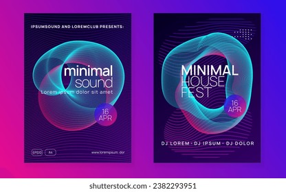 Trance party. Dynamic gradient shape and line. Digital show brochure set. Neon trance party flyer. Electro dance music. Electronic sound. Club dj poster. Techno fest event.