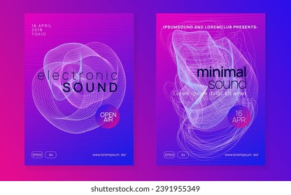 Trance party. Dynamic gradient shape and line. Trendy discotheque magazine set. Neon trance party flyer. Electro dance music. Electronic sound. Club dj poster. Techno fest event.