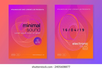 Trance party. Dynamic gradient shape and line. Cool concert brochure set. Neon trance party flyer. Electro dance music. Electronic sound. Club dj poster. Techno fest event.