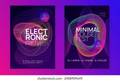 Trance party. Dynamic gradient shape and line. Futuristic discotheque invitation set. Neon trance party flyer. Electro dance music. Electronic sound. Club dj poster. Techno fest event.