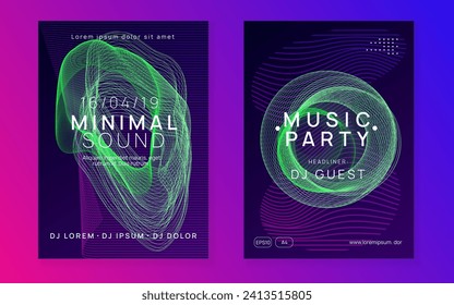 Trance party. Dynamic gradient shape and line. Geometric concert cover set. Neon trance party flyer. Electro dance music. Electronic sound. Club dj poster. Techno fest event.