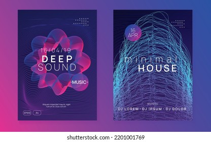 Trance party. Futuristic discotheque banner set. Dynamic fluid shape and line. Neon trance party flyer. Electro dance music. Electronic sound. Club dj poster. Techno fest event.