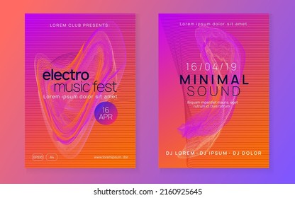 Trance party. Futuristic discotheque magazine set. Dynamic gradient shape and line. Neon trance party flyer. Electro dance music. Electronic sound. Club dj poster. Techno fest event.