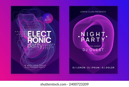 Trance party. Futuristic show banner set. Dynamic fluid shape and line. Neon trance party flyer. Electro dance music. Electronic sound. Club dj poster. Techno fest event.