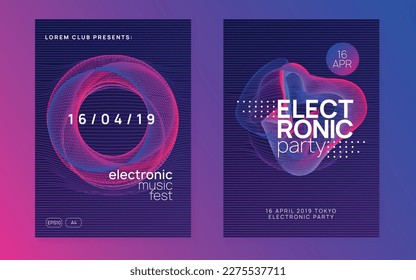 Trance party. Geometric discotheque banner set. Dynamic gradient shape and line. Neon trance party flyer. Electro dance music. Electronic sound. Club dj poster. Techno fest event.