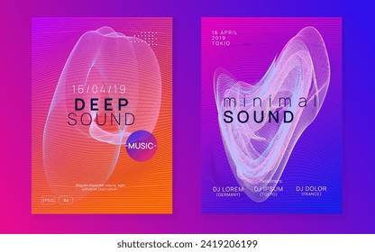 Trance party. Geometric discotheque cover set. Dynamic fluid shape and line. Neon trance party flyer. Electro dance music. Electronic sound. Club dj poster. Techno fest event.