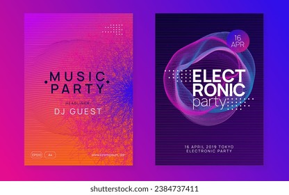 Trance party. Minimal discotheque magazine set. Dynamic fluid shape and line. Neon trance party flyer. Electro dance music. Electronic sound. Club dj poster. Techno fest event.