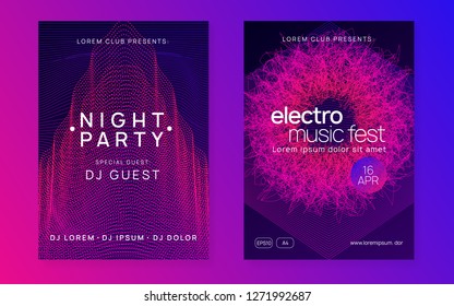 Trance party. Minimal show brochure set. Dynamic gradient shape and line. Neon trance party flyer. Electro dance music. Electronic sound. Club dj poster. Techno fest event.