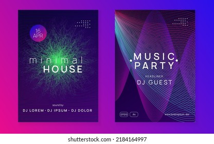 Trance party. Trendy concert cover set. Dynamic fluid shape and line. Neon trance party flyer. Electro dance music. Electronic sound. Club dj poster. Techno fest event.