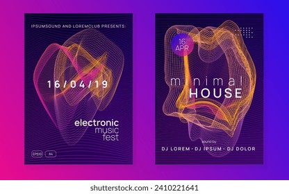 Trance party. Trendy concert cover set. Dynamic gradient shape and line. Neon trance party flyer. Electro dance music. Electronic sound. Club dj poster. Techno fest event.