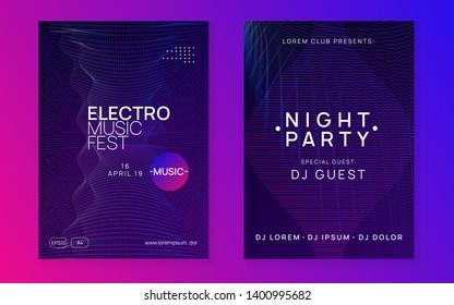 Trance party. Wavy discotheque brochure set. Dynamic gradient shape and line. Neon trance party flyer. Electro dance music. Electronic sound. Club dj poster. Techno fest event.