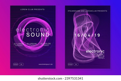 Trance party. Wavy show brochure set. Dynamic gradient shape and line. Neon trance party flyer. Electro dance music. Electronic sound. Club dj poster. Techno fest event.