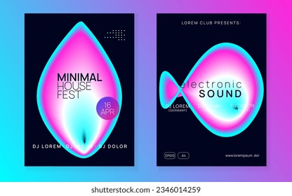 Trance Poster. Creative Pattern For Brochure Template. Fun Electro Fest. Club And Concert Vector. Wave Art For Set. Purple And Blue Trance Poster