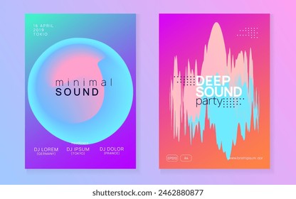 Trance Poster. Geometric Background For Magazine Layout. Modern Disco Flyer. Club And Show Shape. Wavy Effect For Brochure. Pink And Blue Trance Poster