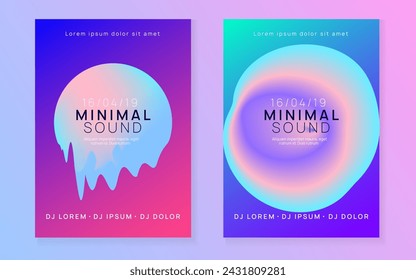 Trance Poster. Trendy Music Banner. Gradient Background For Cover Design. Wavy Glitch For Brochure. Techno And Exhibition Vector. Pink And Blue Trance Poster