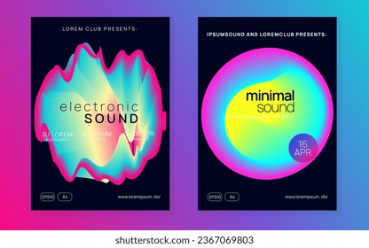 Trance Poster. Wave Effect For Set. Bright Electronic Fest. Futuristic Pattern For Magazine Vector. Disco And Nightlife Template. Pink And Blue Trance Poster