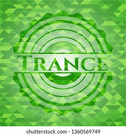 Trance realistic green emblem. Mosaic background