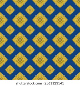 Tranditional thai Floral Gold and Blue Pattern