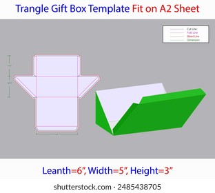 Trangle Gift Box L 6, W 5, H 3 inch Dieline Template. Editable Vector File