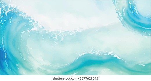 Tranquil Abstract Watercolor Ocean Wave Texture with Soft Shades of Blue and Green, Ideal for Use as a Background in Ocean-Themed or Serene Graphic Designs.
