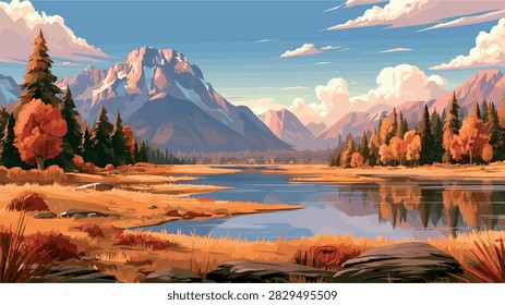 Tranquil Autumn Mountain Landscape with Lake Reflection