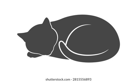 Tranquil black cat peacefully resting, curled up in a cozy and relaxed pose, showcasing feline serenity and comfort.