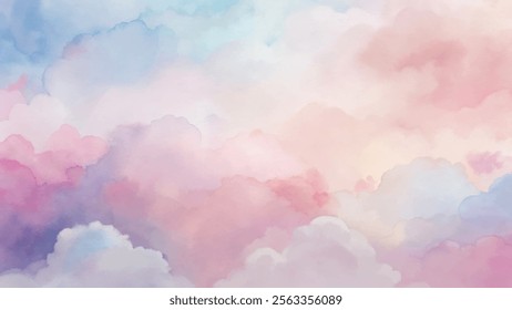 A tranquil blend of pastel colors forms soft, billowy clouds, evoking a sense of calm and serenity.