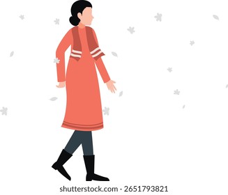 No tranquilo abraço do inverno, uma menina se delicia com ar crocante, flocos de neve dançando ao seu redor. Suas bochechas brilham com calor rosado, respiração visível no ar gelado.