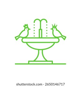 Tranquil Garden Scene, Bird Bath Icon, Isolated on white background