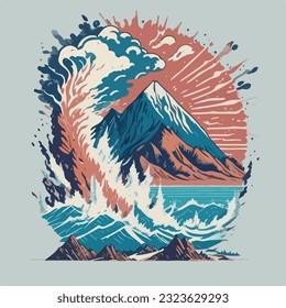 Grotto tranquilo del paisaje montañoso salpicado en ilustrador vectorial