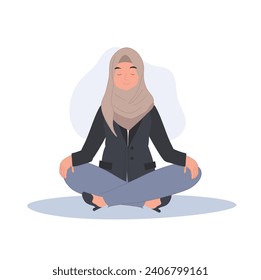Tranquil Islamic Businesswoman in Meditation  for Peaceful Workspace.