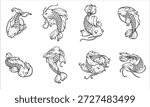 Tranquil Koi Fish Illustrations Vector Pack for Japanese and Zen Designs