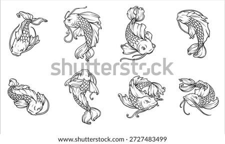 Tranquil Koi Fish Illustrations Vector Pack for Japanese and Zen Designs