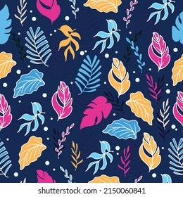 Tranquil Leaf Harmony: Immerse your visuals in tranquility with this seamless pattern showcasing hand-drawn foliage icons on a calming blue backdrop. It adds a serene and refreshing touch to various 