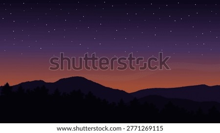 Tranquil mountain landscape with starry sky and night gradient