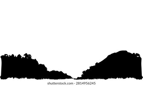 A tranquil mountain scene featuring dense forests, rolling hills, and a bright sky, capturing the beauty of nature and outdoor serenity.