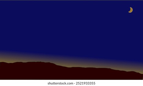 Tranquil Nightscape: Silhouetted Mountains Under a Starry Sky with a Crescent Moon