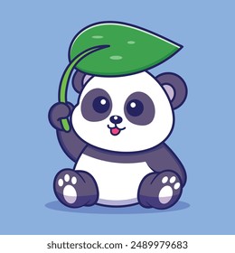 A Tranquil Panda Sitting Quietly with a Big Leaf on its Head