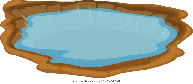 A tranquil pond surrounded by earthy landforms