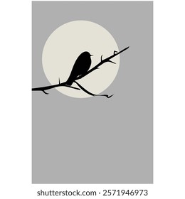 a tranquil scene of bird perched against a moonlit sky