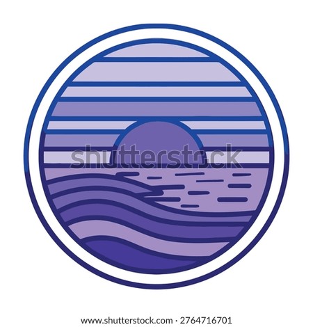 Tranquil scene of a purple sunset over calm ocean waves, evoking relaxation and serenity