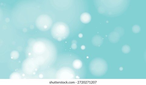 Uma cena tranquila de círculos bokeh brancos e azuis claros criando um efeito sonhador e borrado, ideal para fundos serenos, arte digital ou sobreposições e apresentações festivas