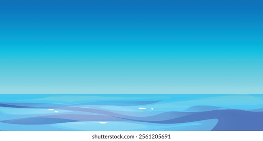 A tranquil sea scene with calm waves and a clear blue sky, offering a peaceful and refreshing atmosphere. Ideal for beach, travel, and nature-themed designs.